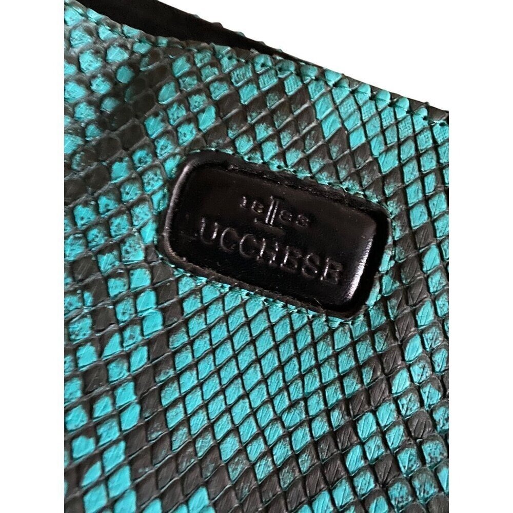 Lucchese Python Leather Tote Bag Turquoise Black Western Luxury Shoulder Bag - Picture 4 of 13